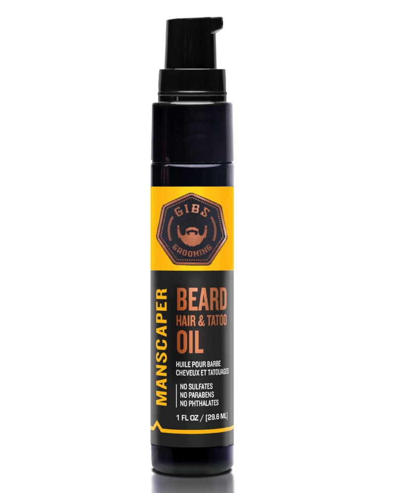 GIBS GROOMING Beard, Hair & Tattoo Oil, Manscaper YELLOW,BLACK, (51701) , 1 Fl Oz (Pack of 1) - Image 1